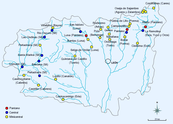 Mapa hidroeléctrico de León